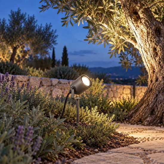 Gea luce ges2280 proiettore piccolo da esterno con picchetto a cilindro grigio antracite ip65