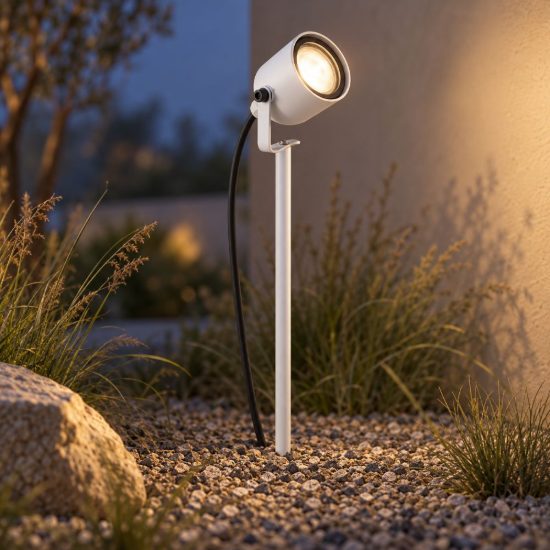 Gea luce ges2280 proiettore grande da esterno con picchetto a cilindro bianco ip65