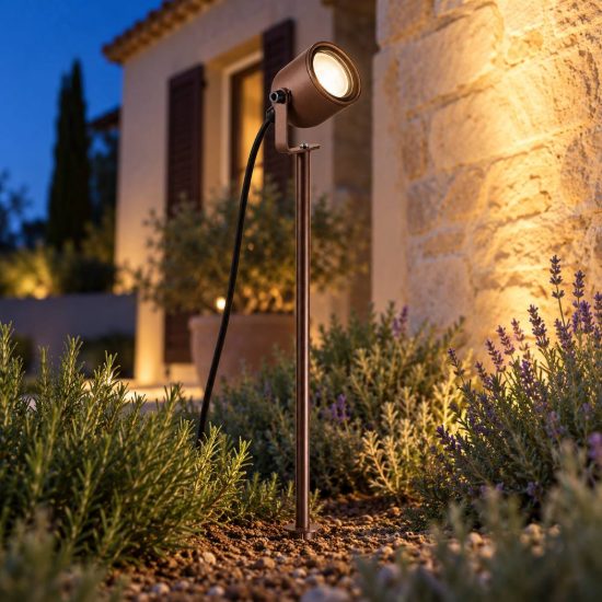 Gea luce ges2280 proiettore grande da esterno con picchetto a cilindro marrone ip65