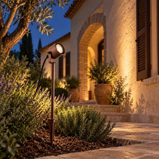Gea luce ges2280 proiettore grande da esterno con picchetto a cilindro marrone ip65