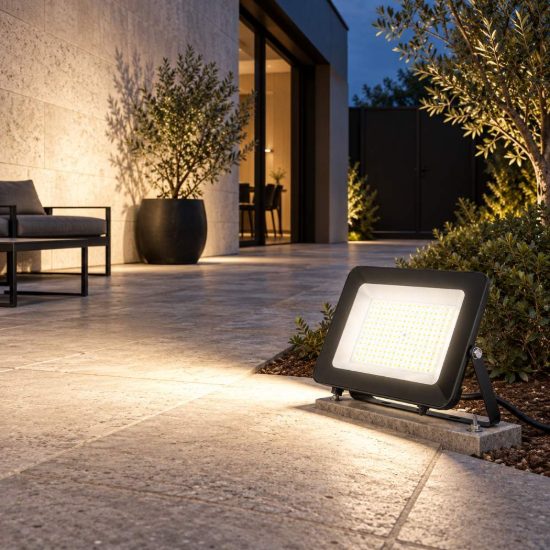 Gea luce ges2340 proiettore da esterno rettangolare nero led 100w cct 3000k 4000k 6500k ip65