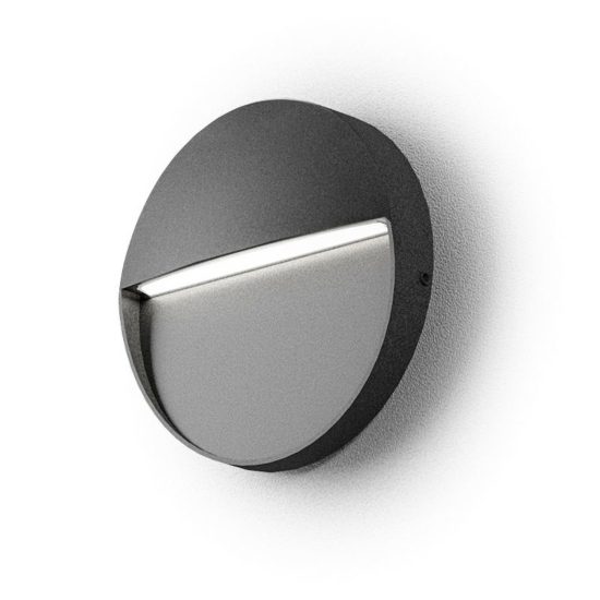 Gea luce ges983 segnapasso da esterno a parete rotondo grigio antracite led 3w 4000k ip65