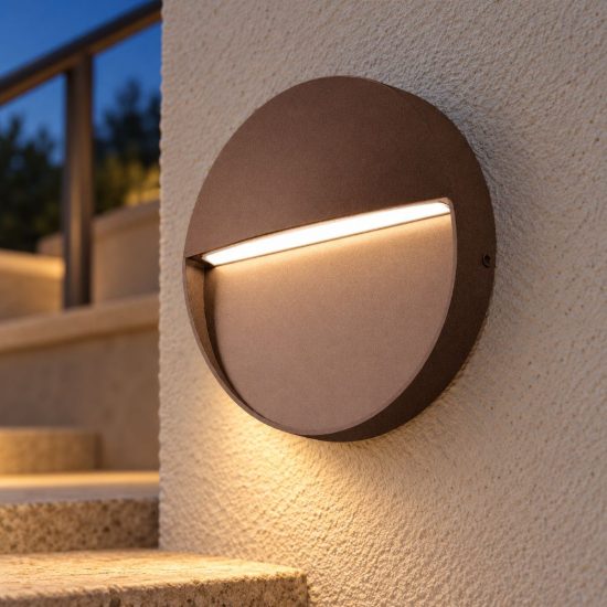 Gea luce ges983 segnapasso da esterno a parete rotondo marrone led 3w 4000k ip65