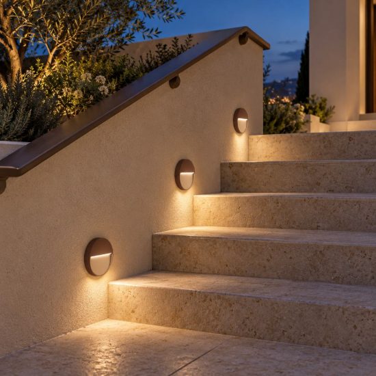 Gea luce ges983 segnapasso da esterno a parete rotondo marrone led 3w 4000k ip65