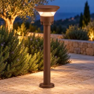Gea luce ges2360 testapalo da giardino con cappello a disco marrone led 12-20w cct 3000-5000k ip65