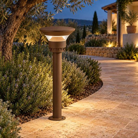 Gea luce ges2360 testapalo da giardino con cappello a disco marrone led 12-20w cct 3000-5000k ip65