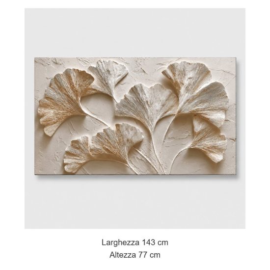 Quadro materico floreale 77x143 decoro a rilievo per salone