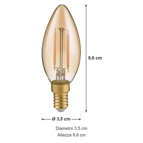 Lampadina e14 led 2w a oliva a filamento 2700k ambra confezione 3 pezzi
