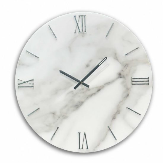 Grande orologio a parete moderno resina effetto marmorizzato chiaro 100cm