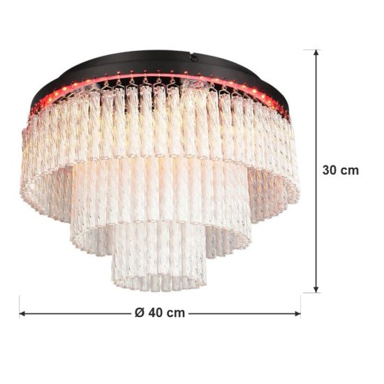 Plafoniera led 20w cct 2700k 6500k rgb con telecomando nera con pendenti in vetro trasparente