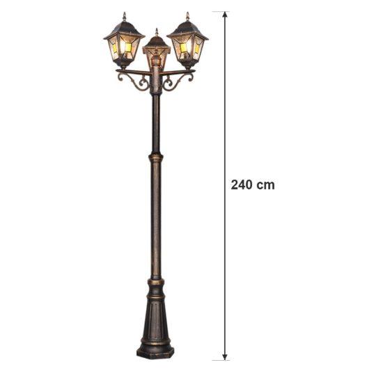 Lampione da giardino 3 luci ip44 a lanterne quadrate ruggine con vetro effetto ghiaccio