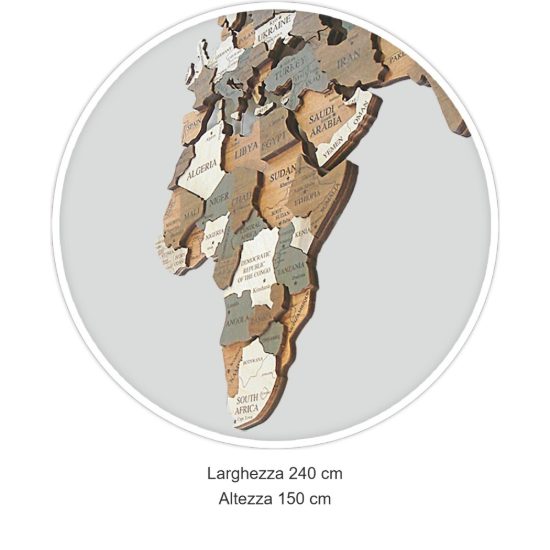 Mappa del mondo 3d componibile 150x240 da parete in legno adesivo
