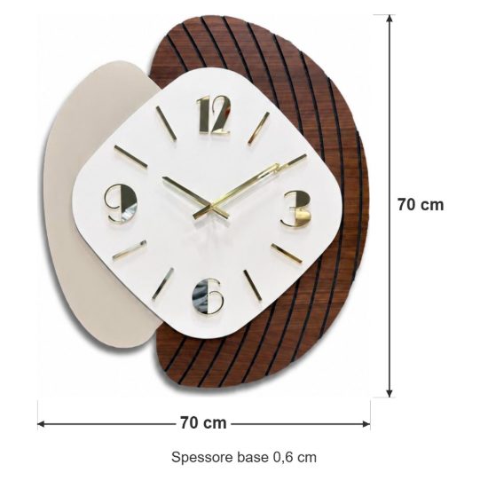 Orologio da parete design moderno resina bianca legno scuro per cucina dettagli oro lucido