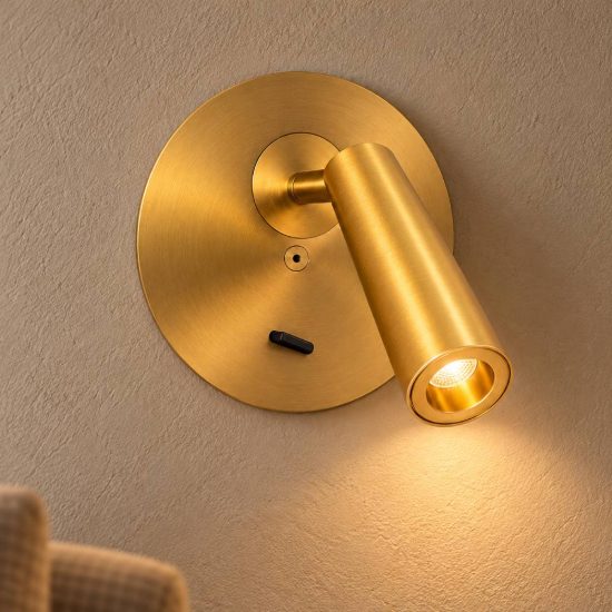 Gea luce gap 580 applique da parete con faretto orientabile led 3w 3000k rotonda oro