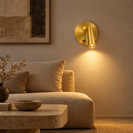 Gea luce gap 580 applique da parete con faretto orientabile led 3w 3000k rotonda oro