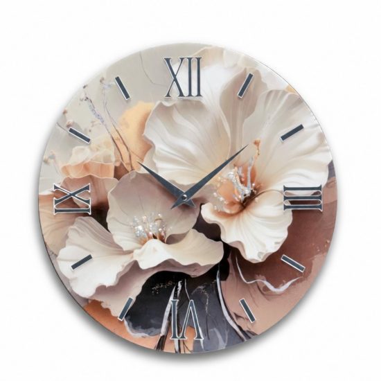 Orologio rotondo a parete moderno design floreale in resina dettagli argento 40cm