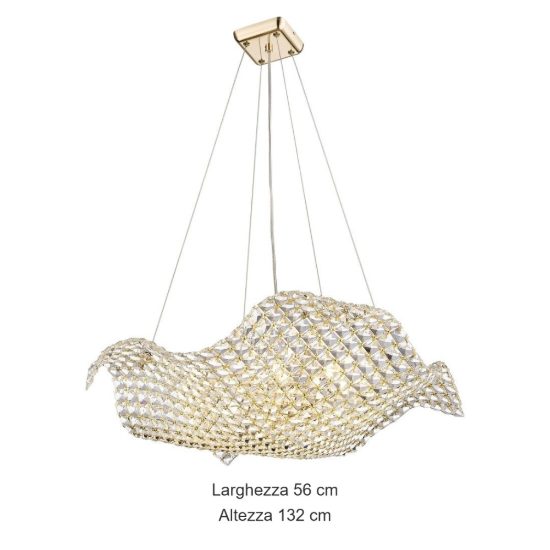Lampadario classico vela di cristalli struttura in oro per salotto