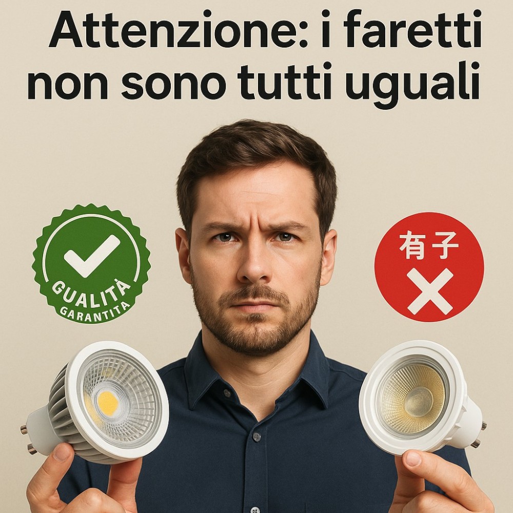 Confronto tra faretto da incasso economico acquistato online e uno di alta qualità, con focus su finiture e materiali