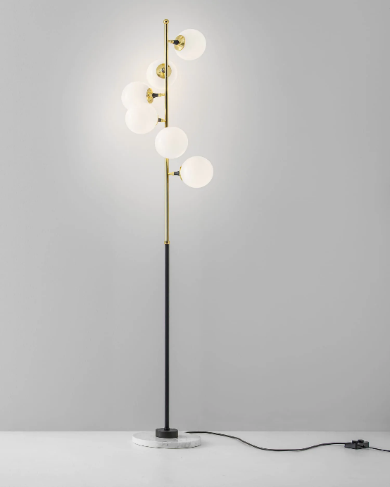 Lampada da terra Stilnovo collezione Galassia con struttura in metallo dorato e sfere in vetro