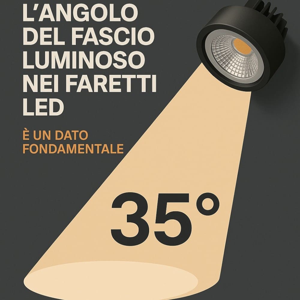 Immagina che spiega l'importanza dell'angolo del fascio luminoso dei faretti